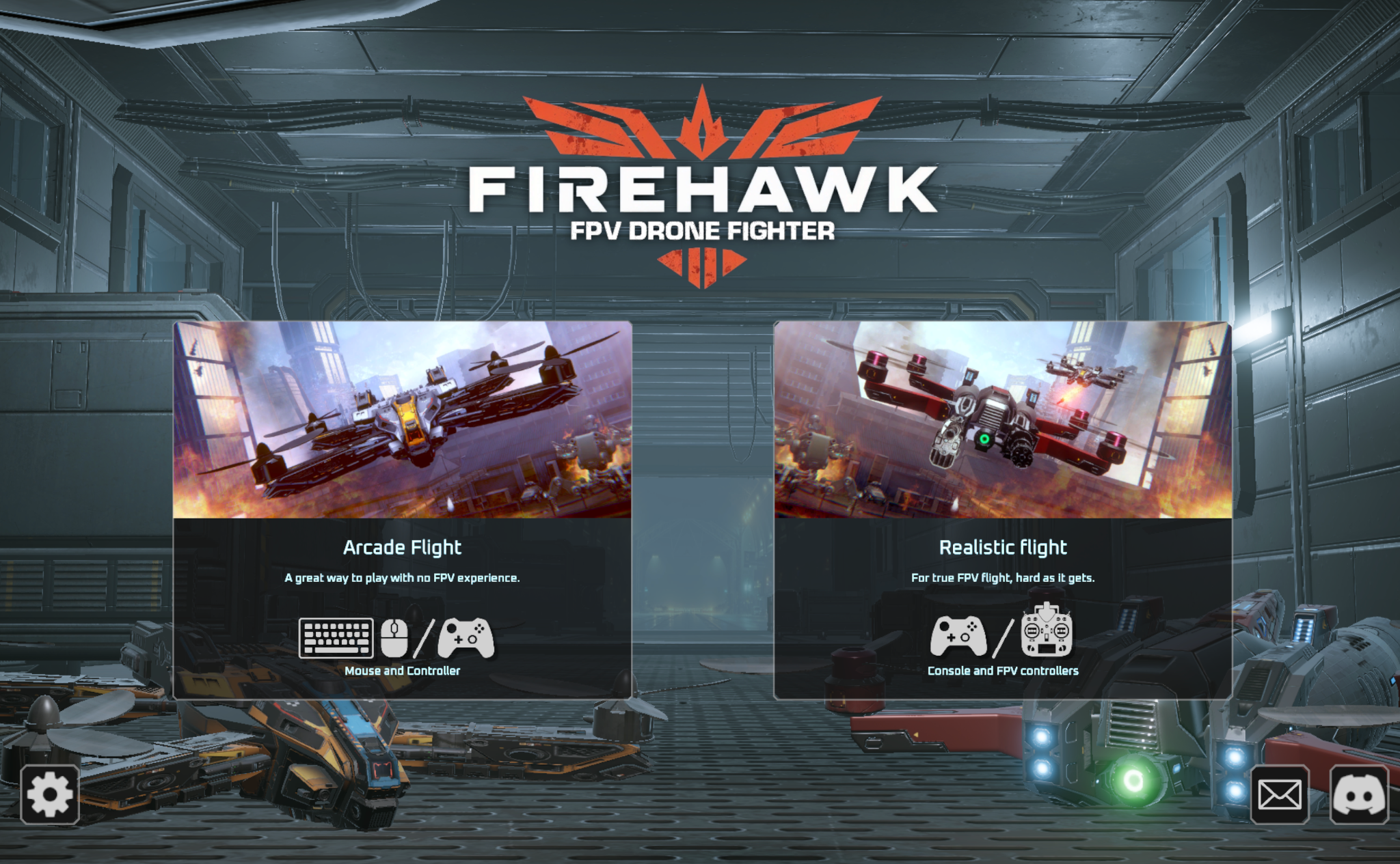 Controls menu showing Arcade vs Realistic flight modes